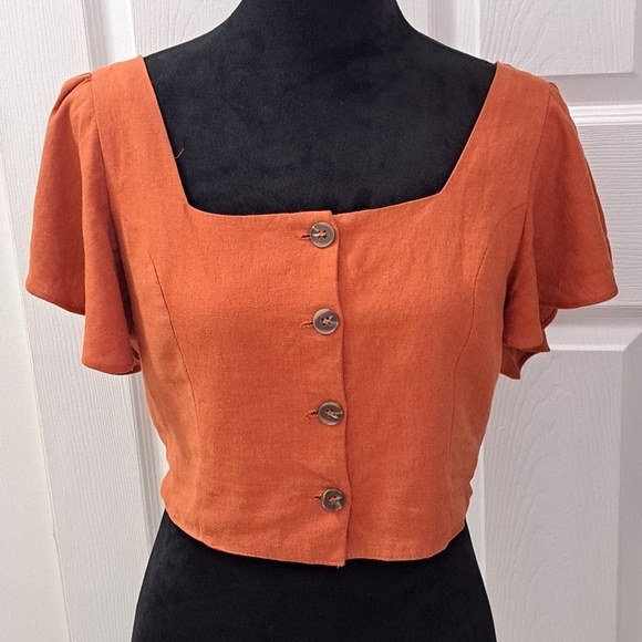 Blashe of Los Angeles Burnt Orange Linen Blend Cropped Top   Size M - Picture 1 of 6